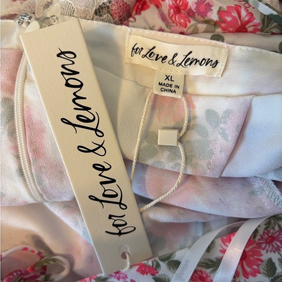 NWT For Love and Lemons Rosalyn Maxi Dress Pink White Tiered Tie Back Size XL - Picture 9 of 11